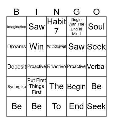 7 Habits Bingo Card