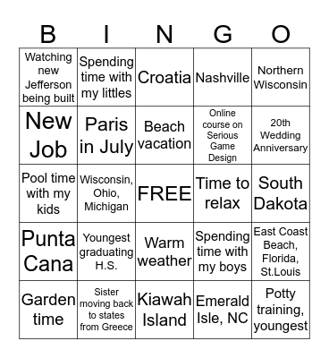 Department Summer 2019 Bingo Card