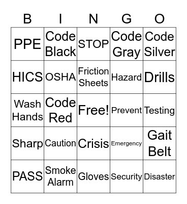 Employee Safety Bingo Card