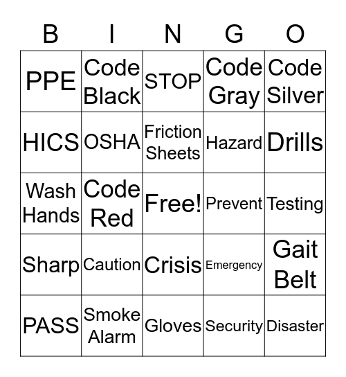 Employee Safety Bingo Card