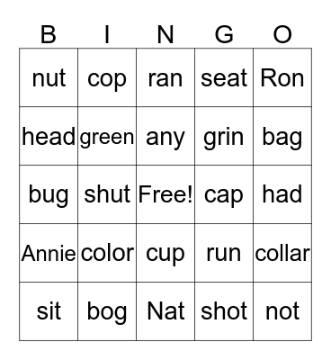 Vowel Pronunciation Review Bingo Card