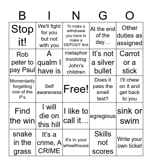 John's Sayings Bingo Card