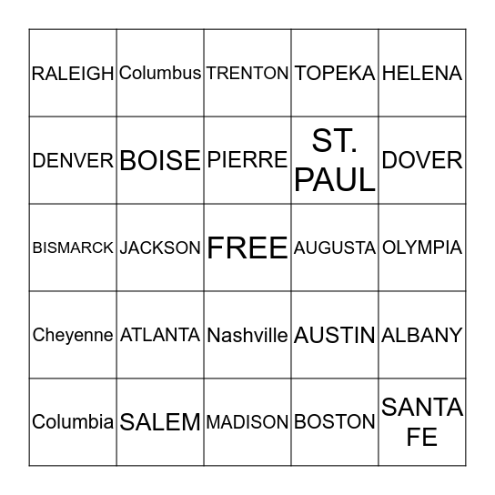 STATE CAPITALS Bingo Card