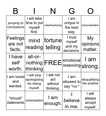 Cognitive Distortions Bingo Card