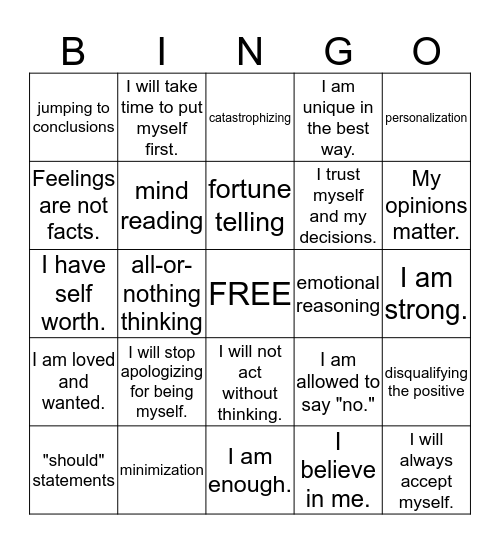 Cognitive Distortions Bingo Card