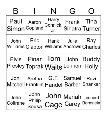 Artist of the Day Bingo Card