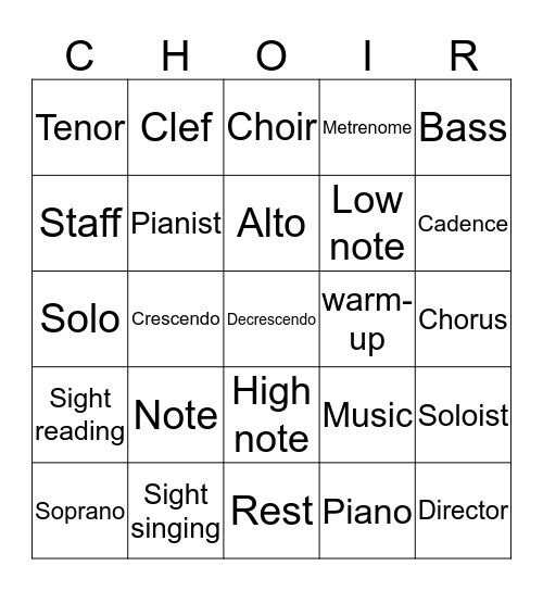 Choral bingo Card