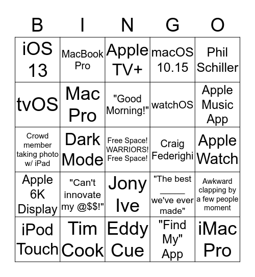 WWDC 19 BIG BINGO CARD w/ B-TEEZY! Bingo Card