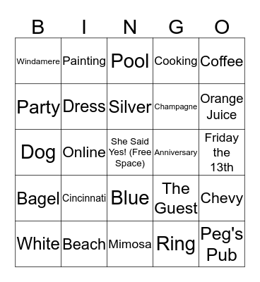 Bridal Shower Bingo! Bingo Card