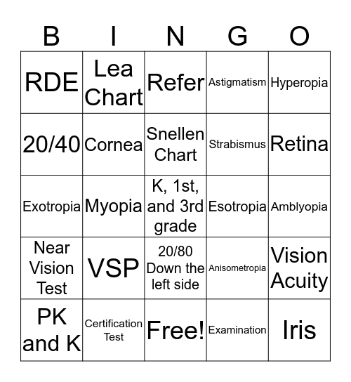 Eyeball Bingo! Bingo Card
