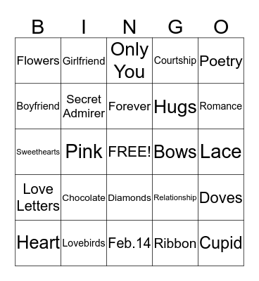 Valentines Day Bingo Card