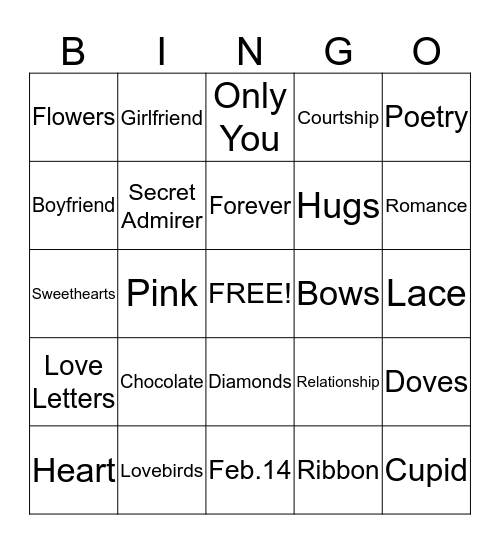 Valentines Day Bingo Card