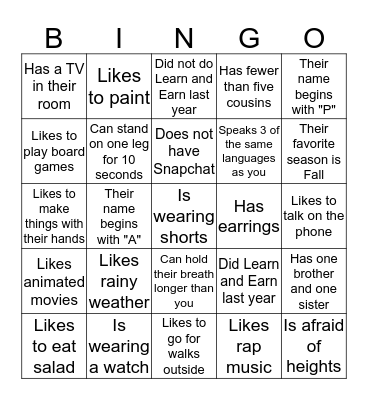 Find Someone Who Bingo Card