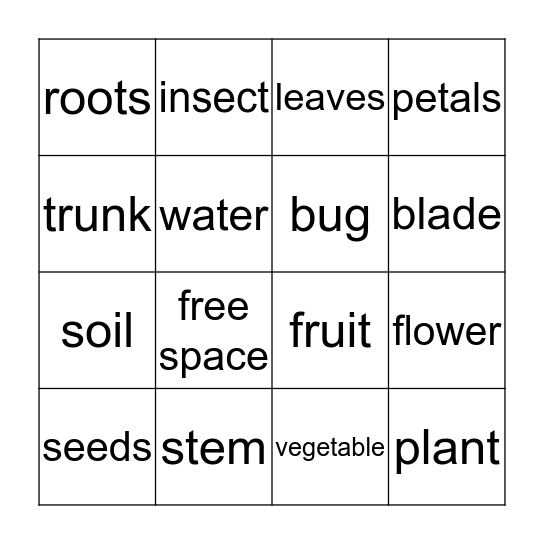 Garden Word Hunt Bingo Card