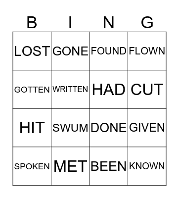 IRREGULAR VERBS - PAST PARTCIPLE Bingo Card