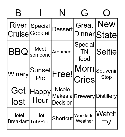 Road Trip Bingo Card