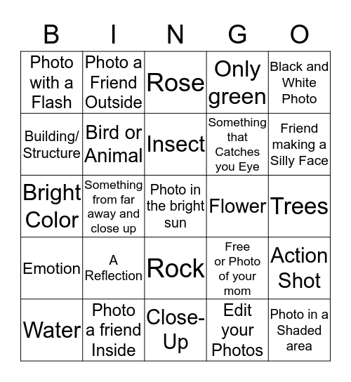 Digital Photography Badge Bingo!! Bingo Card