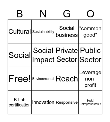 Social Entrepreneurship  Bingo Card