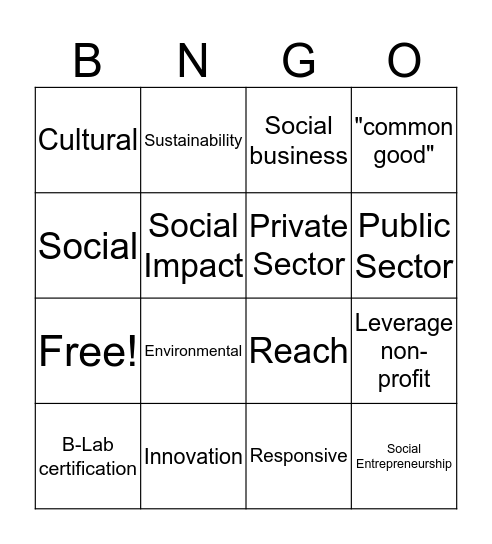 Social Entrepreneurship  Bingo Card