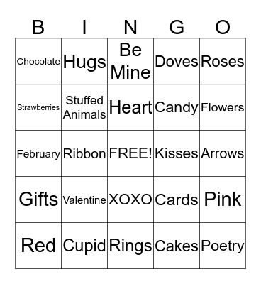 Valentines Bingo Card