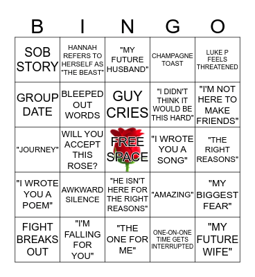 Bachelorette Bingo  Bingo Card