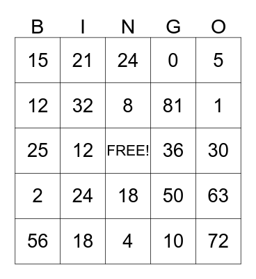 Valentine's Math Bingo Card