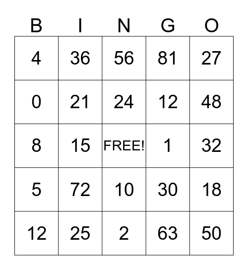 Valentine's Math Bingo Card