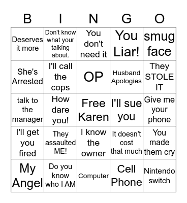 Entitled Bingo! Bingo Card