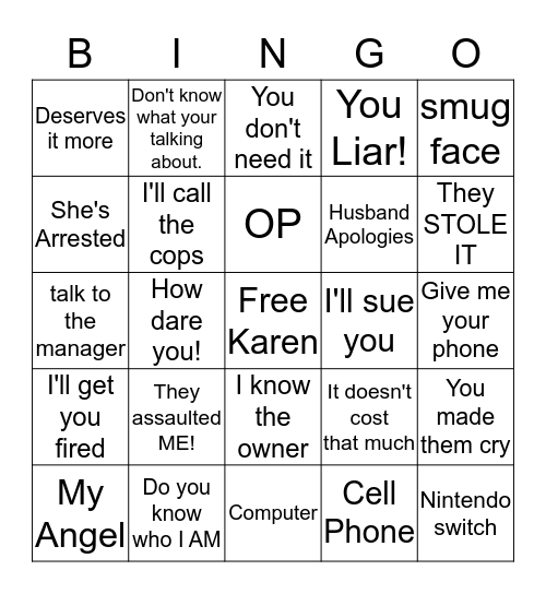 Entitled Bingo! Bingo Card