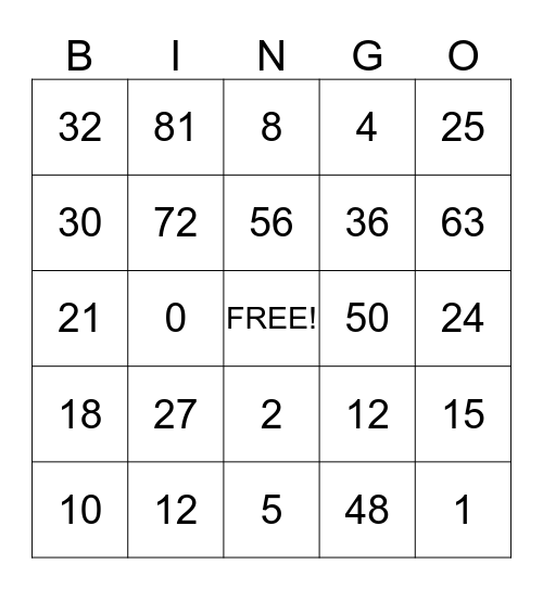 Valentine's Math Bingo Card