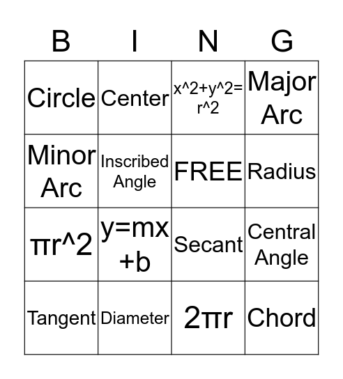 circle definitions Bingo Card