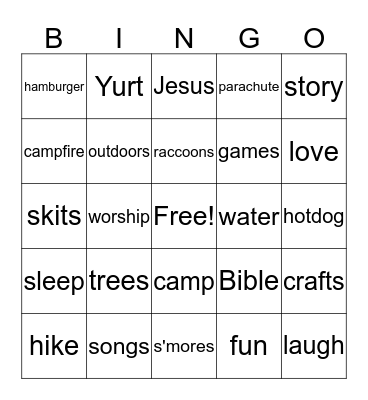 Bible School Bingo Card