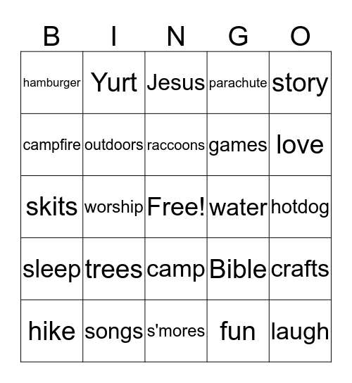 Bible School Bingo Card