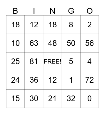 Valentine's Math Bingo Card