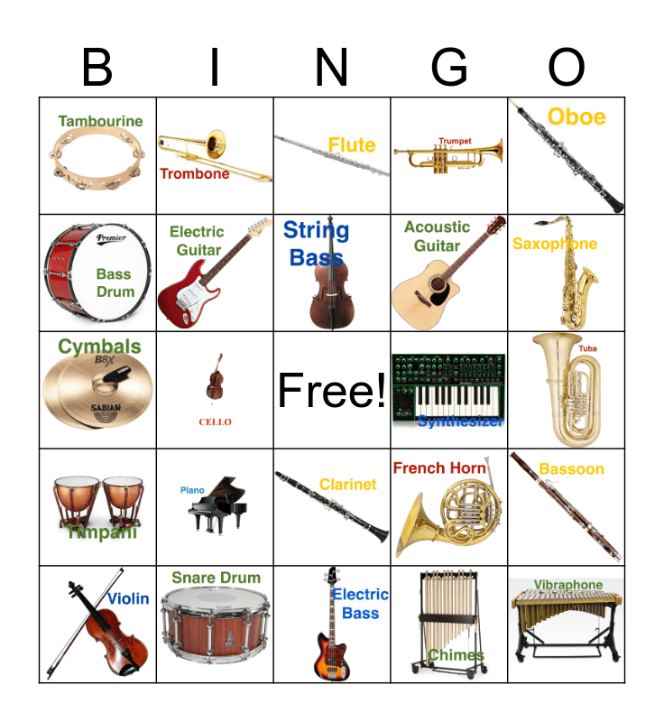 classroom instrument bingo
