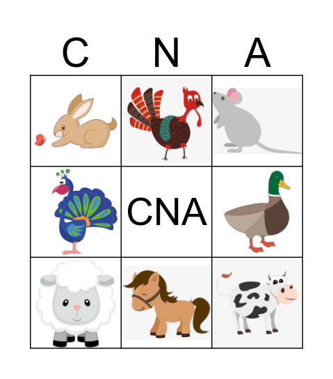 FARM ANIMALS Bingo Card
