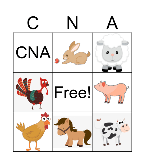 FARM ANIMALS Bingo Card