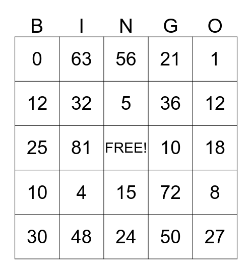Valentine's Math Bingo Card