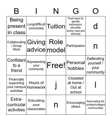 A Seat at the Table - Bingo. Bingo Card