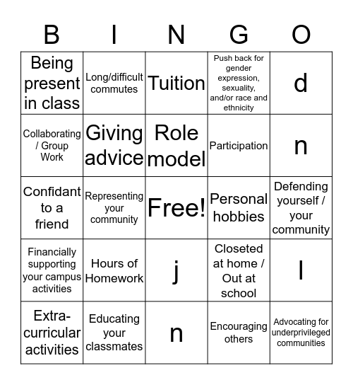 A Seat at the Table - Bingo. Bingo Card