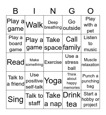 Coping Skills Bingo Card