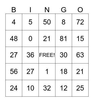 Valentine's Math Bingo Card