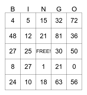 Valentine's Math Bingo Card