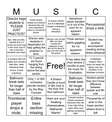 LFHS Music Rehearsal Bingo Card