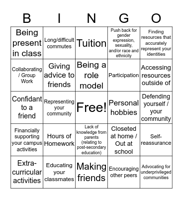 A Seat at the Table. Bingo Card