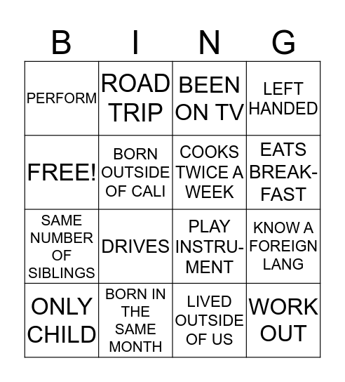 Untitled Bingo Card