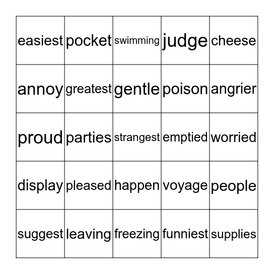 Spelling Bee Level 2 Bingo Card