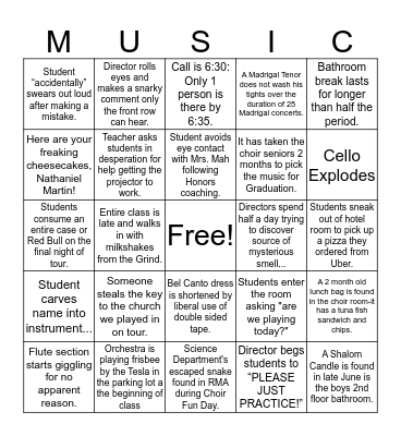 LFHS Music Rehearsal Bingo Card