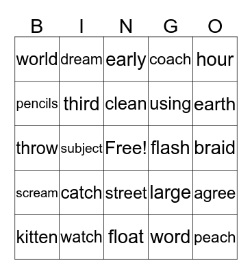 Spelling Bee Level 1 Bingo Card