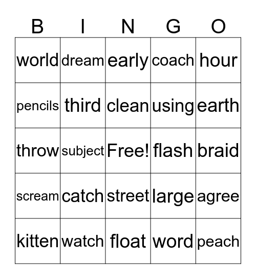 Spelling Bee Level 1 Bingo Card